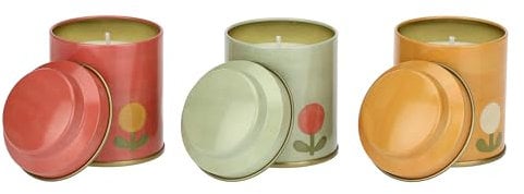 THUN, Set 3 Candeline Florianne con Miscela di Oli Essenziali e Contenitore in Latta, Linea Racconti d'Autunno, 5.5x5.5x7 cm