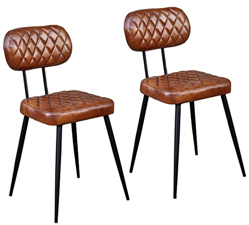 Casa Moro Lederstuhl Sofia Braun 2er Set aus Echtleder & Metall Esszimmerstühle in Mid-Century Stil Retro-Stuhl für Wohnzimmer Küche Esszimmer SP2252