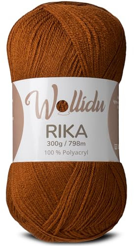 Wollidu Rika Garn zum Häkeln und Stricken 300g / 798m Strickgarn 100% Polyacryl Häkelgarn Fuchs Braun
