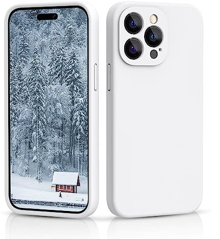 CALOOP Slim-Fit for iPhone 14 Pro Case,Sturdy Shockproof Hard Frame Cover with Anti-Scratch Microfiber Lining,Skin Soft Liquid Silicone,Full Protection for Screen and Camera Lens (White)
