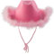 WanWorlder Cowboy Hut Damen Partybrille Accessoires - CowgirlHut mit Feder, Flauschiger Federrand (Pink, One Size)
