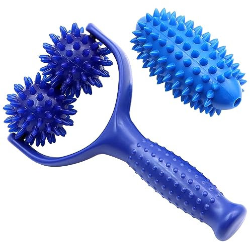 Auswechselbare Massagerollen mit Griffen,Mit 3 Igelball Massageball,Premium Igelball Fußmassage,faszienrolle klein zur Entspannung von Fuß, Bein und Rückenmuskulatur (blau)