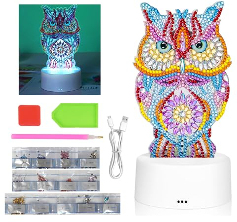 LURICO 5D Diamond Painting Nachtlicht Eule, Geschenke für Mädchen 5 6 7 8 9 10 Jahre, Kreative Spielzeug Geburtstag, 5D Diamantmalerei DIY Nachtlicht Mosaik Basteln Kinder Weihnachtsgeschenke