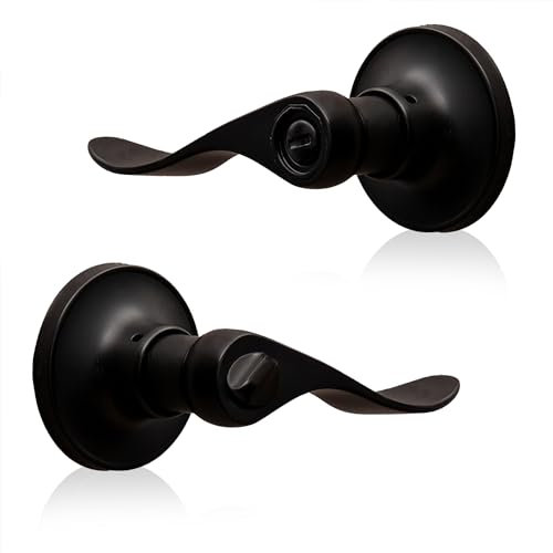 XFORT Cabriole Privacy Knob Set Matt Black, Door Knob with Lock for Internal Wooden Bathroom Doors, Complete Set with Tubular Latch