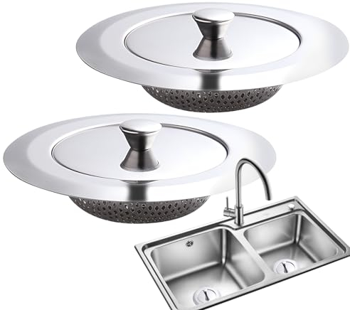 WakiHong 2 Piezas Colador Fregadero de Cocina de con Tapa de Acero Inoxidable,Rejilla Fregadero Cocina,Filtro Fregadero Rejilla Desague Ducha