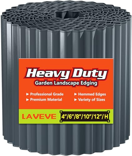 LAVEVE Moderne Metall-Garteneinfassung – Dunkelgrau, 3,6 x 6,8 m, gewellt, gesäumte Kanten, vielseitig für Blumenbeete, Rasen