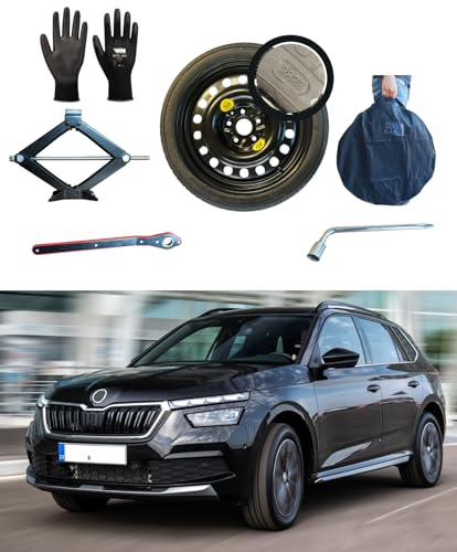 Ersatzrad-Set, 40,6 cm (16 Zoll), kompatibel mit Skoda Kamiq mit Wagenheber, Schlüssel, Handschuhe und Tasche 135/90R16