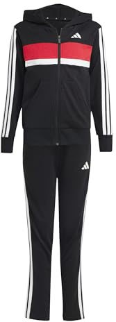 adidas Unisex Kinder SEASONAL ESSENTIALS TIBERIO 3 STRIPES FRENCH TERRY TRACKSUIT, black/white/pure ruby, 13-14 Years