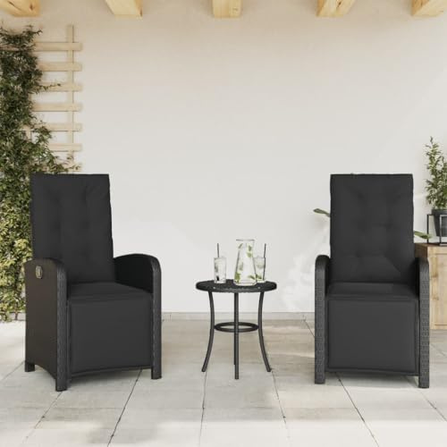 SECOLI 2X Gartenstuhl Hochlehner Verstellbar Gartenstühle hochlehner Rattansessel Outdoor Gartenmöbel Stühle Gartenmöbel Set mit 2 Sessel-Schwarz-2 STK mit Fußteil