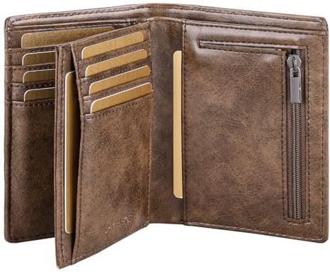 SkaTtesKai Geldbörse Herren Leder mit RFID Schutz Portemonnaie Groß mit Münzfach 13 Fächer Echtleder Geldbeutel für Männer Und Damen Brieftasche Wallet Portmonee,Retro-Dunkelbraun