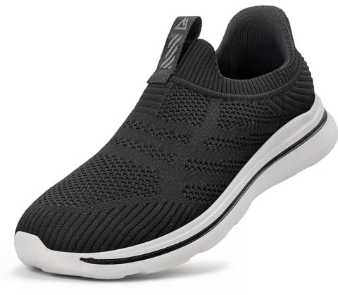 ODCKOI Sneakers Zapatillas Deportivas Manos Libres para Hombre Ligeras y Transpirables Slip In Zapatillas Deportivas para Cómodas de Malla Zapatos Casuales sin Cordones-Blanco negro-44