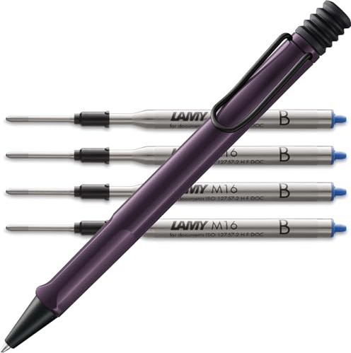 Lamy safari Kugelschreiber - mit ergonomischem Griff aus robustem ASA-Kunststoff - inkl. Großraummine M 16 in Strichbreite M in schwarz und 4 in blau B Bundle (M, violet blackberry)