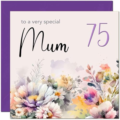 Geburtstagskarte für Mütter zum 75. Geburtstag, violett, Blumenmuster, für Mütter, 75