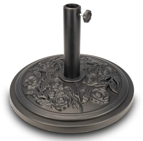 ZANGCO Heavy Duty Parasol Base Stand for Garden Umbrellas, Rose Design, Weather Resistant, Good for Patios and Outdoors (9KG, Black)