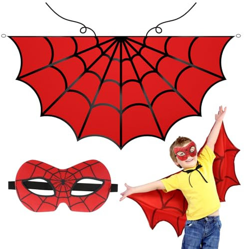 Landifor 2tlg Halloween Spinnen Kostüm Kinder Spinnenumhang Spinnenkostüm Spinnennetz Umhang mit Spinne Maske Halloween Kinderkostüm für Junge Mädchen Halloweenparty Karneval Maskerade Cosplay