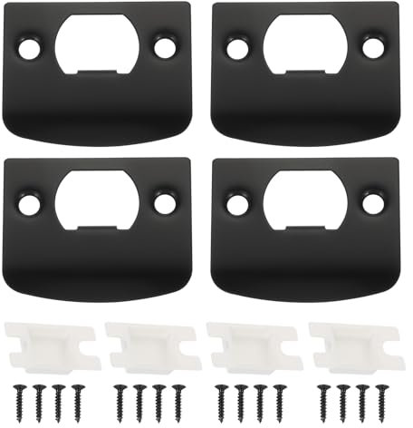 sourcing map Door Deadbolt Strike Plates Stainless Steel D Cam Block Door Locks Latch Strike Plate for Exterior Door Reinforce Security Black Pack of 4
