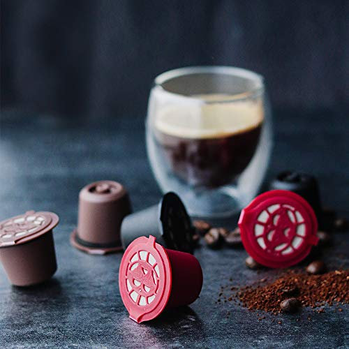 Cápsulas de café reutilizables para Nes-presso OriginalLine, HAILASRE Cápsula de café recargable compatible con N espresso OriginalLine, 3 negro+3 rojo+3 marrón