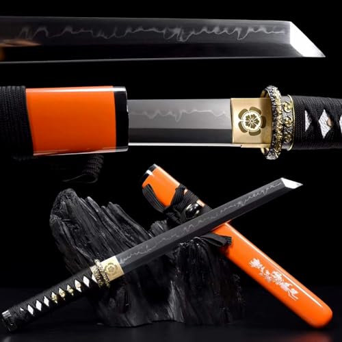 55cm Wakizashi Samuraischwert,T10-Stahl Klinge mit Brennender Klingenprozess,Holzscheide,handgefertigt japanisches Katana für Geschenke,Sammlungen,Displays,Selbstverteidigung,Requisiten,Halloween