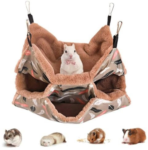 ZYYRSS 3-Layer Pet Cage Hammock, Small Animals Hanging Bed Soft Swing Nest Bunkbed Plush Glider Cage Warm Toy for Chinchilla Guinea Pig Rabbit Ferrets Rat Squirrel Playing Sleeping (Pink)