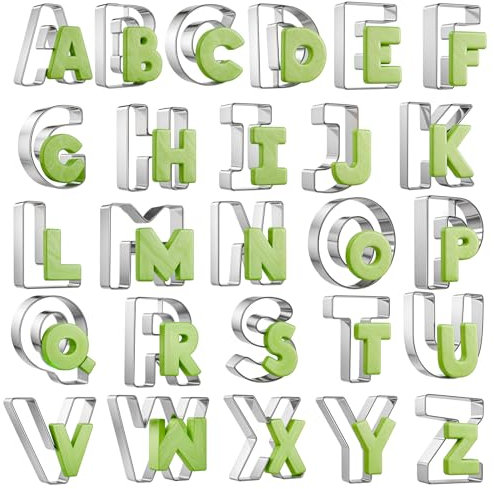 Alphabet Letter Cookie Cutters, 26 Piece Stainless Steel Set, 3 Inch Large