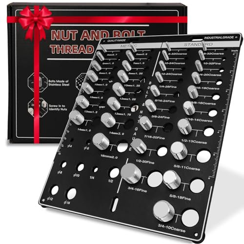 Comprobador de roscas para tuercas y tornillos con 8 tubos, identificador de calibre de rosca para 19 tornillos estándar y 15 métricos de placas de aluminio y acero, color negro