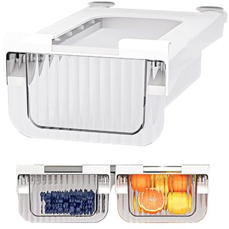 Mihauuke Fridge Drawer Organiser, Fridge Organiser Container, Under Shelf Storage Containers for Kitchen, Clear Fridge Organiser, Pull Out