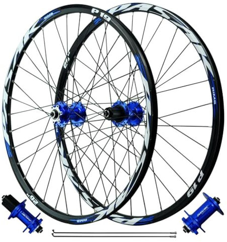 LPYDWZ Roues VTT 26 Pouces 27,5 29 Pouces, Frein À Disque 4 Roulements Scellés Jante de Roue Avant et Arrière 32H for Cassette 7-11 Vitesses(Blue QR,26 inch)