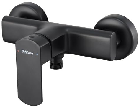 kelleria Duscharmatur Einhebelmischer dusche, Aufputz Brausearmatur Bad, Mischbatterie für Dusche Wandmontage, Einhand-Brausebatterie, Messing, Schwarz, G1/2 Auslauf
