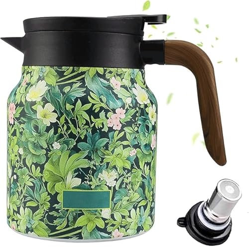 Grillix 1000ML Thermoskanne Mit Teesieb, Vintage Floral Pattern Tea, Thermoskanne Mit Vintage Blumenmuster Vakuum Teekanne Kaffee Warmhaltekanne Blumen Teekanne für heiße Getränke