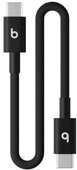 Beats USB-C to USB-C Woven Short Cable, Fast Charging, Durable/Tangle-Free, Compatible Charger for Apple & Android Devices (20 cm) – Bolt Black