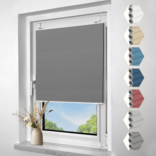 Zarnan Verdunklungsplissee Wabenplissee ohne Bohren Zweifarbig Dunkelgrau-Weiß B70 x H80 cm Plissee Blickdicht Thermo Faltrollo Sicht- und Sonnenschutz Jalousie Plisseerollo für Fenster und Türen