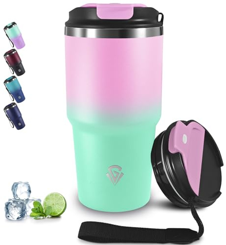 Grsta Mug Isotherme Transportable, 20oz Gobelet Thermique, Anti-Fuite Tumbler, Double Paroi Isolante Acier Inoxydable, Tasse Isotherme pour Boissons Chaudes et Glacé