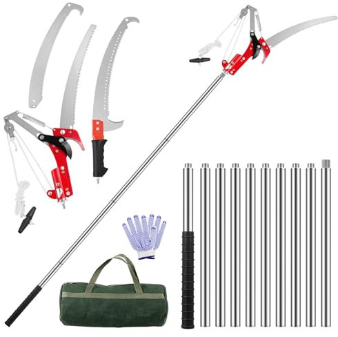 Victoam Manual Tree Loppers, 14FT Telescopic Tree Pruner, Stainless Steel Long Reach Pruner for Yard Garden and Patios Trees (with 10 Splicing Rods)