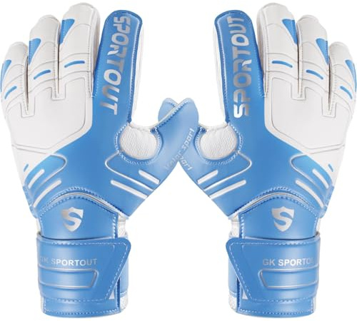 Sportout Torwarthandschuhe Kinder und Herren mit Fingersave Fußballhandschuhe mit Fingerschutz Torwart Handschuhe mit rutschfeste 4mm Latex