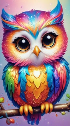 Picmondoo Diamond Painting - 50x50cm - Eule Fridolin | quadratische Harzsteine, AB-Steine, Strass- & Metallicfarben, klares Raster, Stift, Wachs & Schale für entspanntes DIY