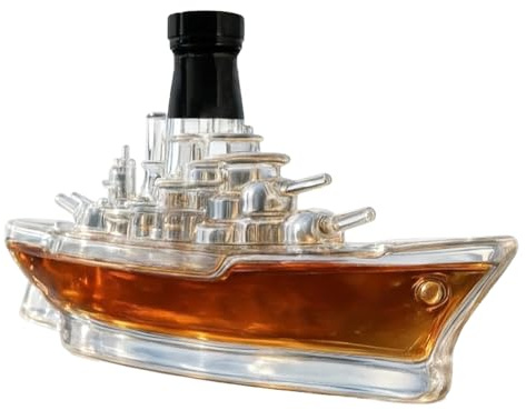 US Navy Battleship Whiskey Decanter, 350ml Lead Free Crystal Glass Bottle, Warship Alcohol Container, Whiskey Gift for Men, Dad, Home, Bar, Birthday, Holiday