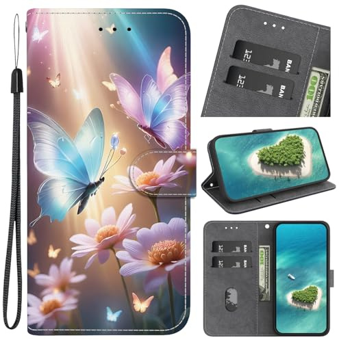 Funda para Samsung Galaxy J7 J730 2017 Carcasa Wallet Phone Cover Case Mariposas y Flores Brillantes,Plegable,Funda de Piel con Cierre magnético,función de Soporte y Ranuras para Tarjetas