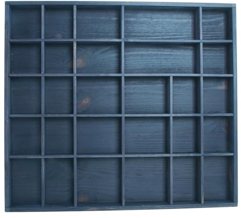 WooDeeDoo Wooden 28 Compartments Display Trinkets Shelf - Hand-Stained - Grey - Matt - Wall Shadow Accessories Box Crystals Thimble Minerals Rack Shallow Tray - 45 x 40 x 3.5 cm