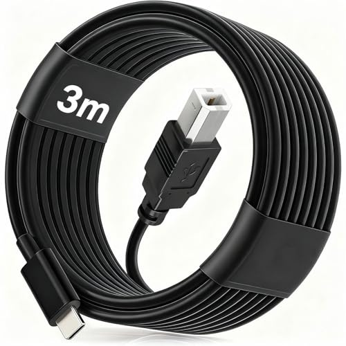 HEUUN 3 m Druckerkabel USB-C auf USB-B für Drucker und MIDI-Geräte | Kompatibel mit MacBook Pro/Air, Laptop, iPad, iPhone 15/16/17, Samsung, HP, Canon, Yamaha, MIDI-Keyboard und DJ-Controller