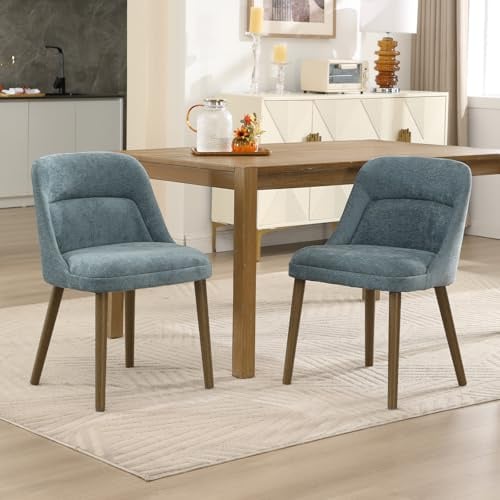 chairus Esszimmerstühle Retro Chenille Holzbeine 2er Set Blau | Chenille-Bezug, Retro-Design, Holzbeine, gepolstert, für Esszimmer, Wohnzimmer, Küche