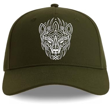 tshirtladen Bestickte Baseball Cap für Wikinger Celtic Tribal Bär Keltisch Nordisch Krafttier Natur Mythologie keltischer Bärenkopf weiße Stickerei Klettverschluss verstellbar 53-61 cm