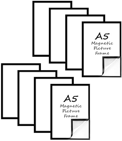 Generisk 8 stycken A5-magnetram bildram, självhäftande magnetisk diamantmålningsram, vattentät, transparent magnetisk för certifikat, affischer, dokument (A5-svart set med 8)