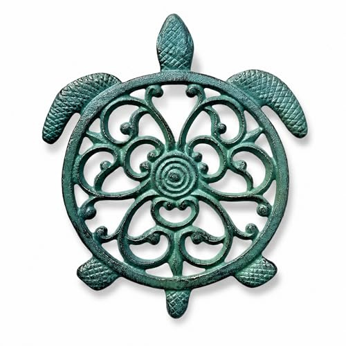 The Bridge Collection Cast Iron Sea Turtle Trivet – Nautical Hot Dish Pad for Kitchen and Dining Tables – Coastal Sea Turtle Table Protector