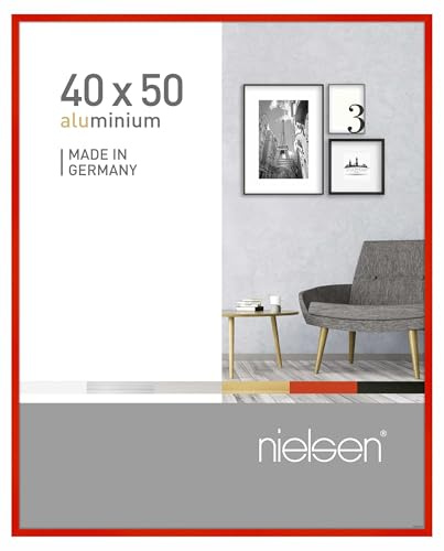 nielsen Aluminium Bilderrahmen Pixel, 40 x 50 cm, Rot | Aluminium Posterrahmen im Hoch- & Querformat zum Aufhängen Rot gebürstet Echtglas