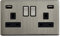 Gloss Brush Chrome USB Double Wall Plug Socket 2 Gang 13A with 2 USB Charger Port Outlets Socket Plate N776DME