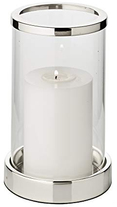 EDZARD Windlicht Sanremo, edel versilbert, anlaufgeschützt, Höhe 20cm, Durchmesser 12,5cm