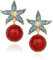 MISIS - Orecchini Donna in Argento placcato Oro 18kt - Stella con Zirconi e Pendente Pasta di Corallo - Made in Italy