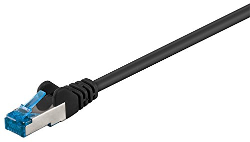 Goobay Cable de conexión CAT 6a, cable Ethernet, doble blindaje, S-FTP hasta 10000 Mbits, 500 Mhz, libre de halógenos, conectores RJ-45, contactos chapados en oro, 92696, 0,5 m, negro