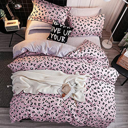 Girls Leopard Print Duvet Cover Set Teens Luxury Pink Black Cheetah Print Bedding Set Double Size for Kids Children Women Bedroom Decor Chic Wild Animal Style Design Quilt Cover Adults Reversible Soft