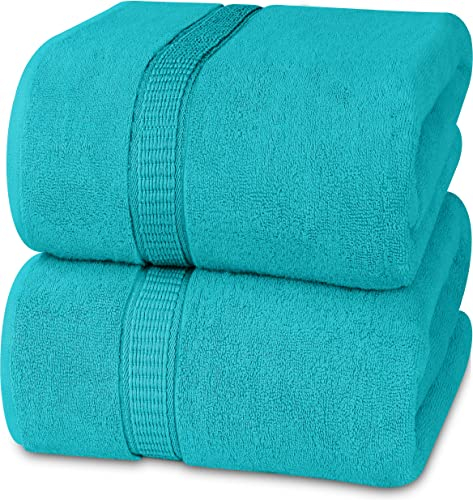 Utopia Towels - 2er Badetücher Groß aus Baumwolle mit Aufhänger, Saunatücher,Badehandtücher Groß, Handtücher 90 x 180 cm (Türkis)